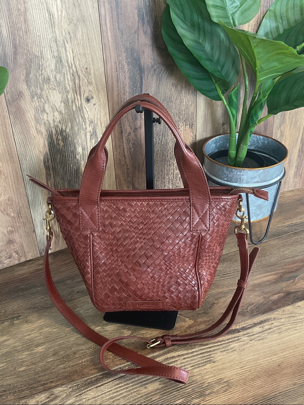 ALC American Leather Mina Convertible Crossbody Woven French Tote